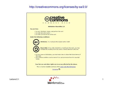 Http://creativecommons.org/licenses/by-sa/2.0/ Lecture 2.1.