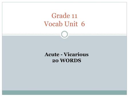 Grade 11 Vocab Unit 6 Acute - Vicarious 20 WORDS.