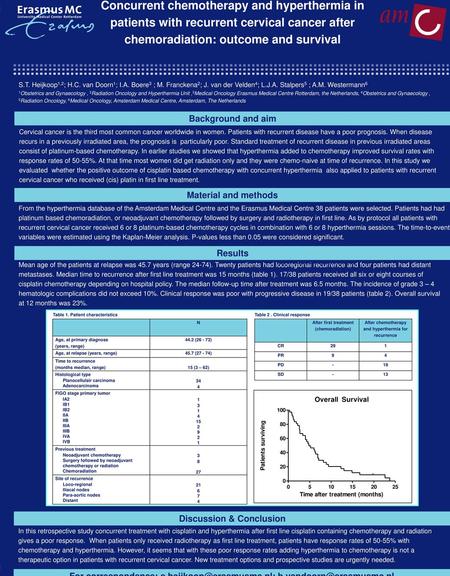 Concurrent chemotherapy and hyperthermia in patients with recurrent cervical cancer after chemoradiation: outcome and survival S.T. Heijkoop1,2; H.C. van.