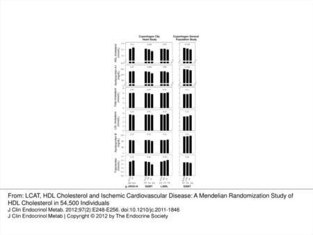 Fig. 1. Mean plasma lipid and lipoprotein levels as a function of the common genetic variants in LCAT, g.-293G>A, S208T, and L369L in the CCHS and S208T.