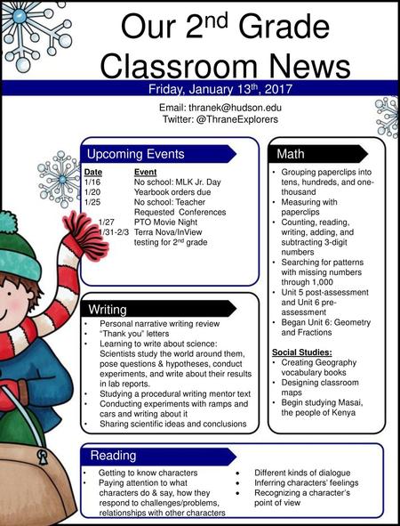 Our 2nd Grade Classroom News Friday, January 13th, 2017  