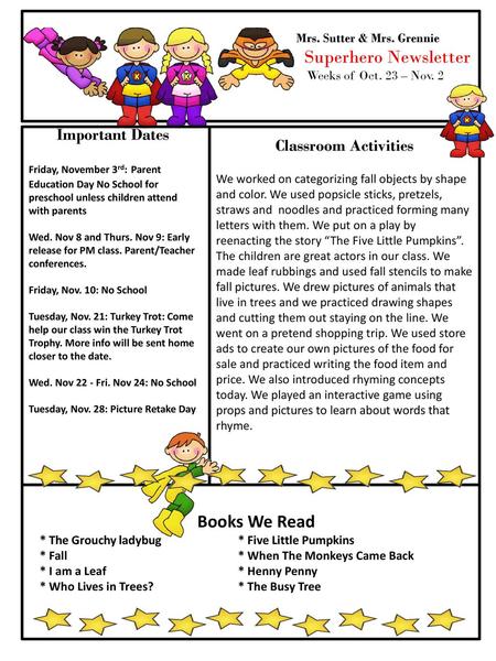 Superhero Newsletter Books We Read Important Dates