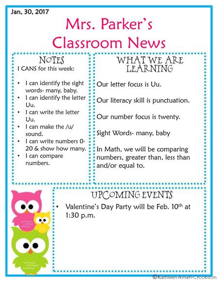 Mrs. Parker’s Classroom News