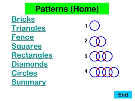 Bricks Triangles Fence Squares Rectangles Diamonds Circles Summary