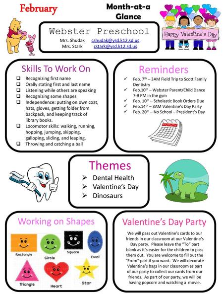 February Themes Reminders Webster Preschool Skills To Work On