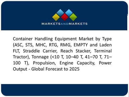 Container Handling Equipment Market by Type (ASC, STS, MHC, RTG, RMG, EMPTY and Laden FLT, Straddle Carrier, Reach Stacker, Terminal.