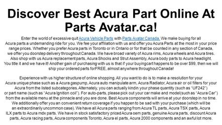 Discover Best Acura Part Online At Parts Avatar.ca! Enter the world of excessive quit Acura Vehicle Parts with Parts Avatar Canada.