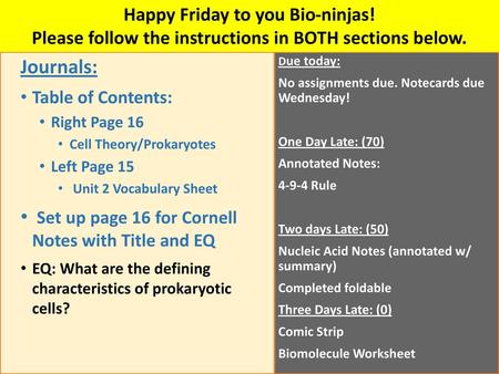 Set up page 16 for Cornell Notes with Title and EQ