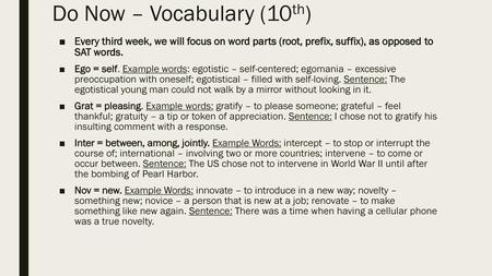 Do Now – Vocabulary (10th)