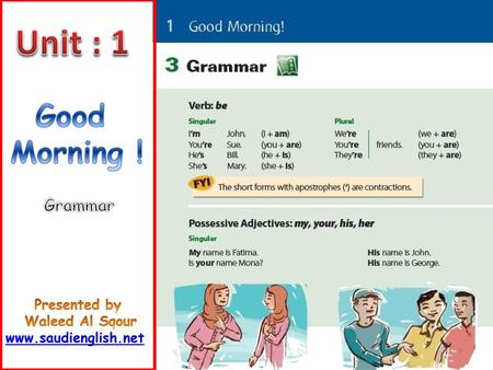 Unit : 1 Good Morning ! Grammar Presented by Waleed Al Sqour