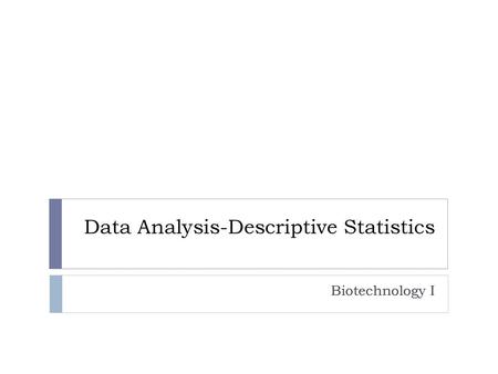 Data Analysis-Descriptive Statistics