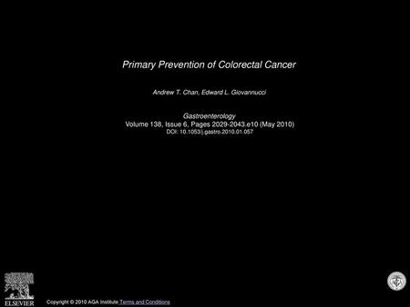 Primary Prevention of Colorectal Cancer