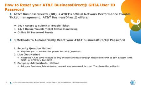 How to Reset your AT&T BusinessDirect® GHIA User ID Password