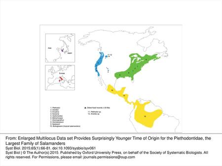 F igure 1. Current distribution of extant plethodontid salamanders