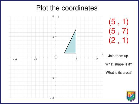 (5 , 1) (5 , 7) (2 , 1) Plot the coordinates Join them up.