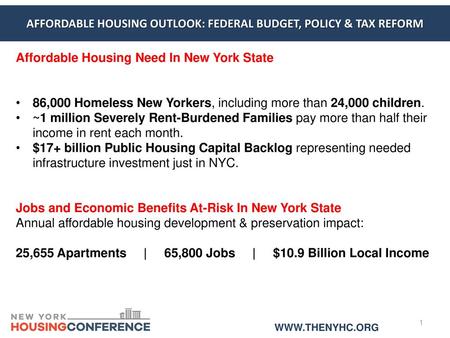 AFFORDABLE HOUSING OUTLOOK: FEDERAL BUDGET, POLICY & TAX REFORM