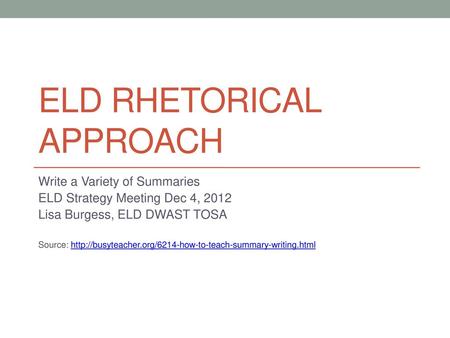 ELD Rhetorical Approach