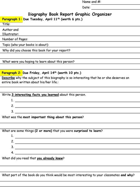 Biography Book Report Graphic Organizer