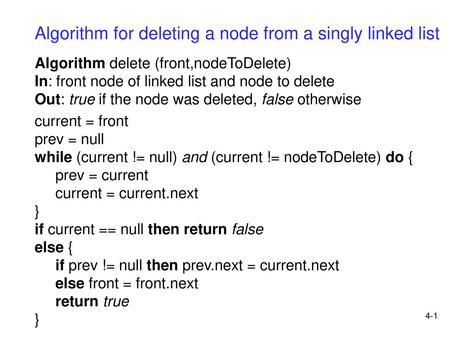 Algorithm for deleting a node from a singly linked list