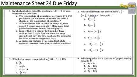 Maintenance Sheet 24 Due Friday