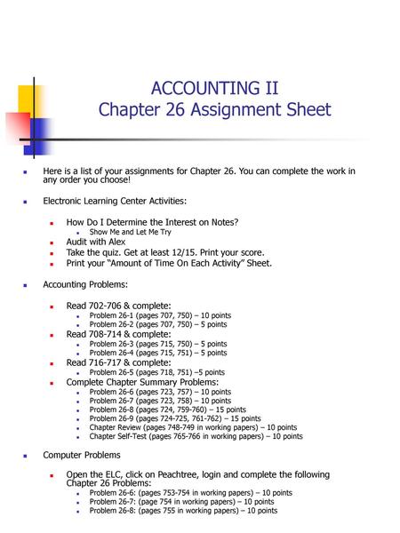 ACCOUNTING II Chapter 26 Assignment Sheet