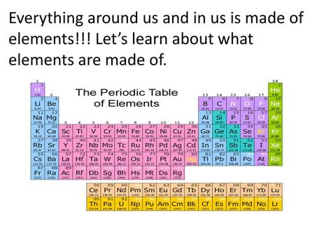 Everything around us and in us is made of elements