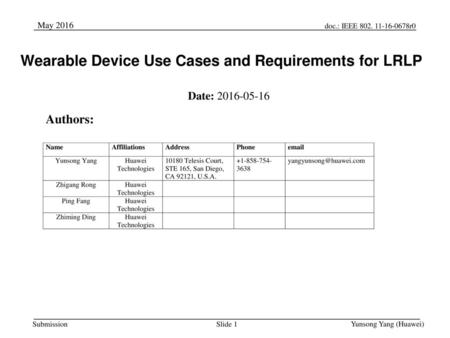 Wearable Device Use Cases and Requirements for LRLP