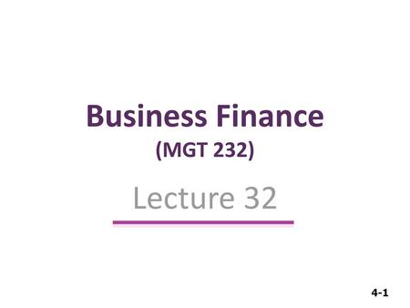 Business Finance (MGT 232)