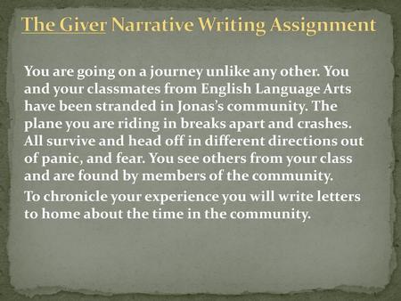 The Giver Narrative Writing Assignment