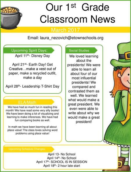 Our 1st Grade Classroom News March 2017