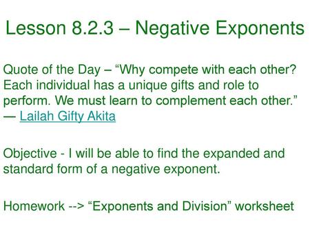 Lesson – Negative Exponents