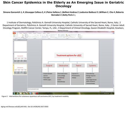 Skin Cancer Epidemics in the Elderly as An Emerging Issue in Geriatric Oncology Simone Garcovich 1, # ;Giuseppe Colloca 2, # ;Pietro Sollena 1 ;Bellieni.