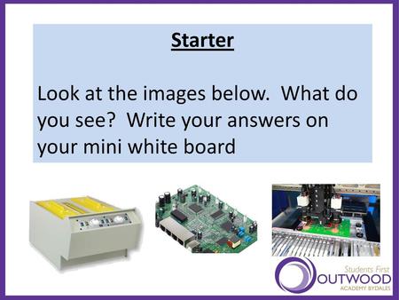 Starter Look at the images below. What do you see? Write your answers on your mini white board.