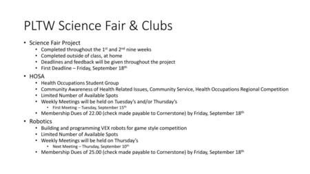 PLTW Science Fair & Clubs