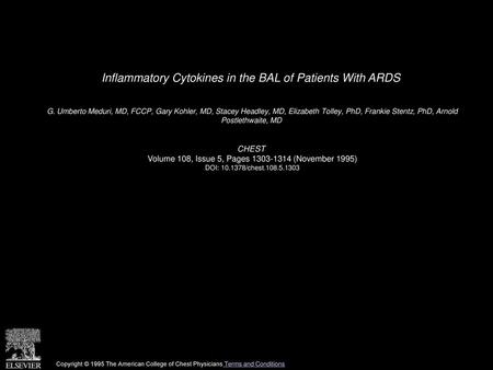 Inflammatory Cytokines in the BAL of Patients With ARDS