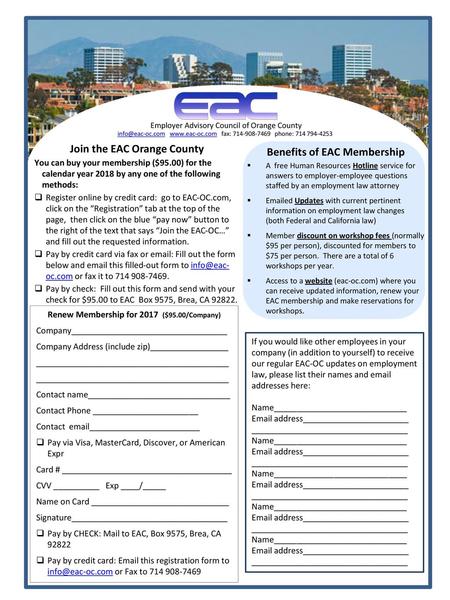 Join the EAC Orange County Benefits of EAC Membership