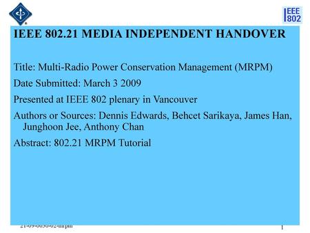 IEEE MEDIA INDEPENDENT HANDOVER