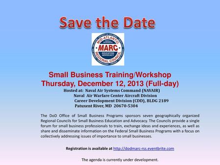 Save the Date Small Business Training/Workshop