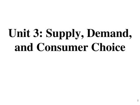 Unit 3: Supply, Demand, and Consumer Choice