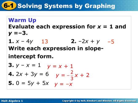 Warm Up Evaluate each expression for x = 1 and y =–3.