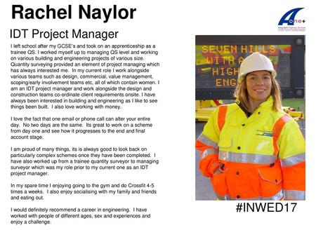 Rachel Naylor #INWED17 IDT Project Manager A-one+