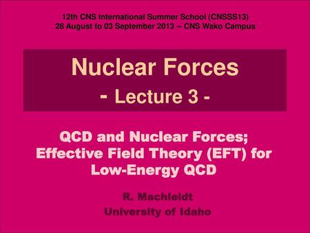 Nuclear Forces - Lecture 3 -