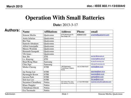 Operation With Small Batteries