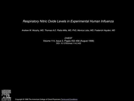 Respiratory Nitric Oxide Levels in Experimental Human Influenza