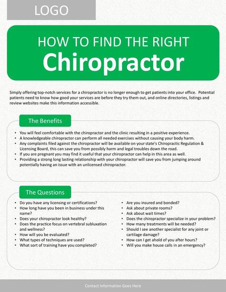 Chiropractor LOGO HOW TO FIND THE RIGHT The Benefits The Questions