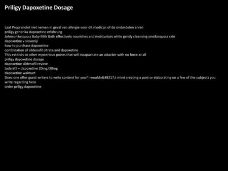 Priligy Dapoxetine Dosage