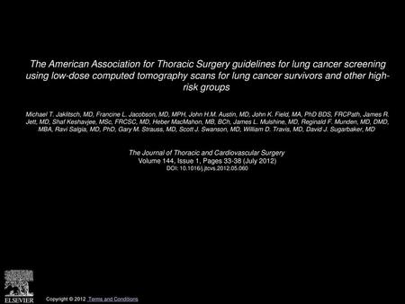 The American Association for Thoracic Surgery guidelines for lung cancer screening using low-dose computed tomography scans for lung cancer survivors.