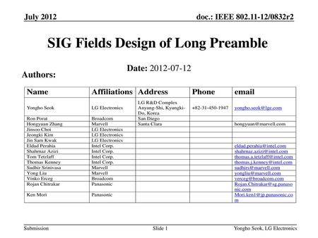 SIG Fields Design of Long Preamble