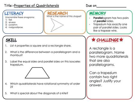 Literacy Research Memory Skill Challenge