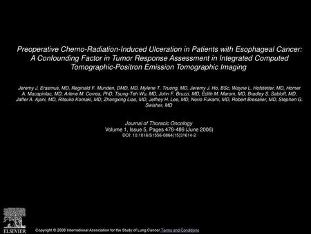 Preoperative Chemo-Radiation-Induced Ulceration in Patients with Esophageal Cancer: A Confounding Factor in Tumor Response Assessment in Integrated Computed.